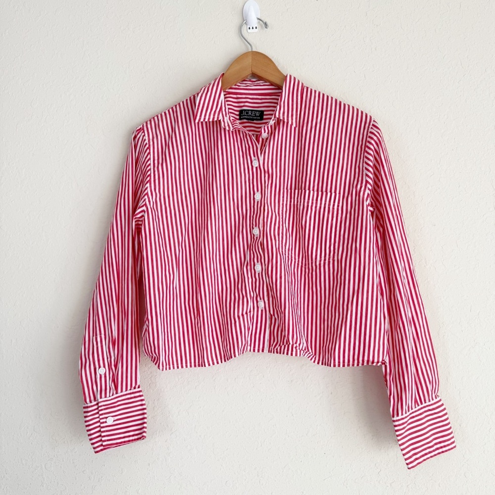 J. Crew Cropped Button Up Bartam Stripe Shirt Size 8